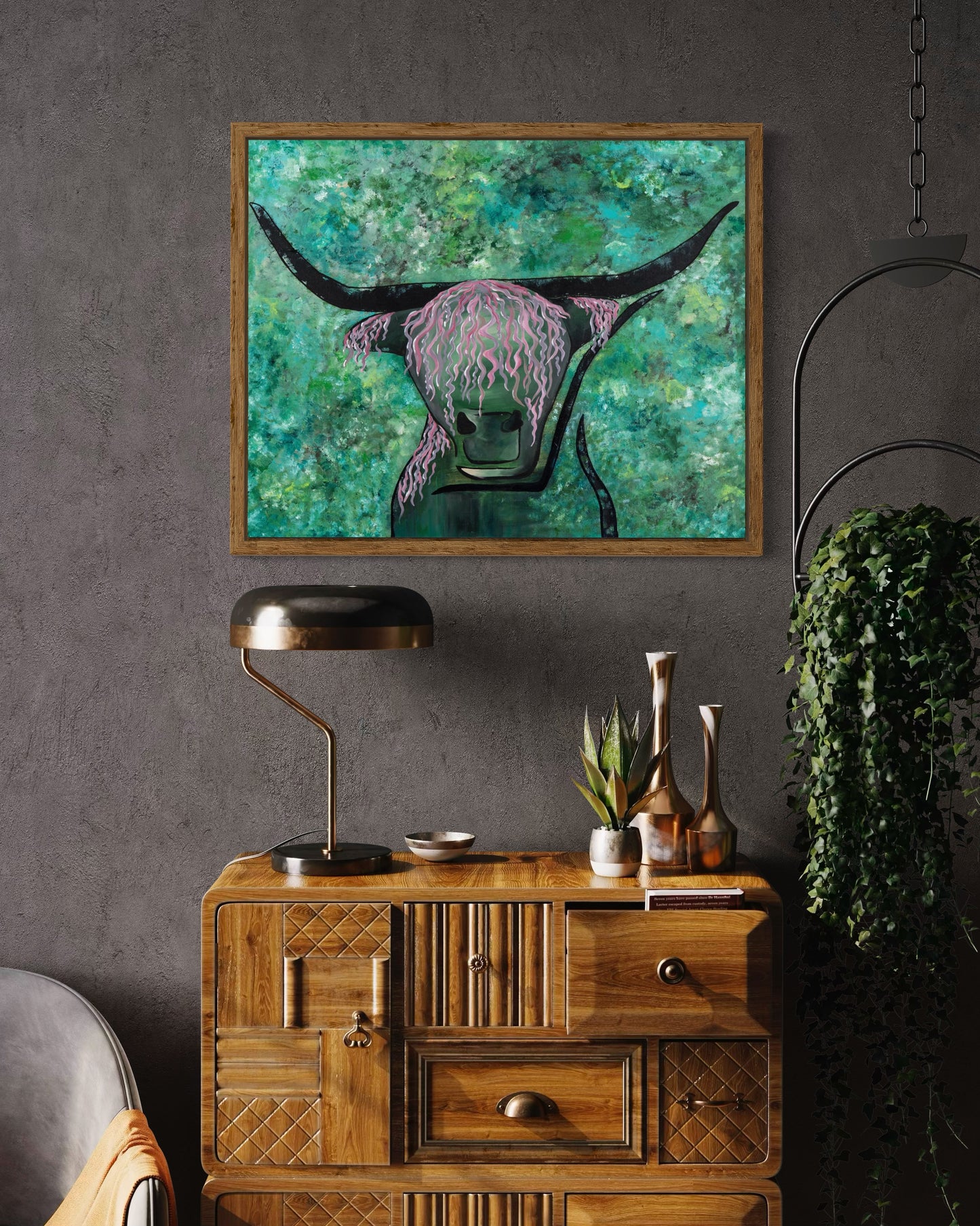 Hippie - Original Acrylic & Oil Highland Cow Painting