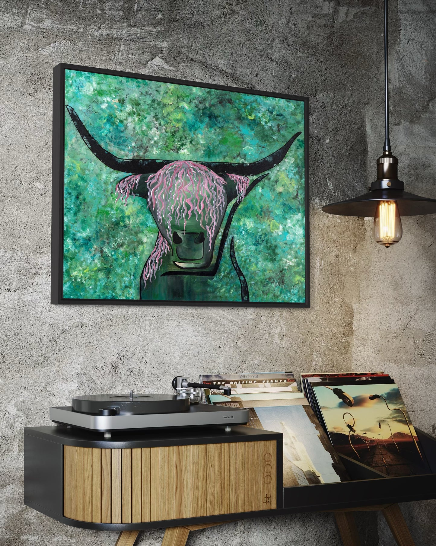 Hippie - Original Acrylic & Oil Highland Cow Painting