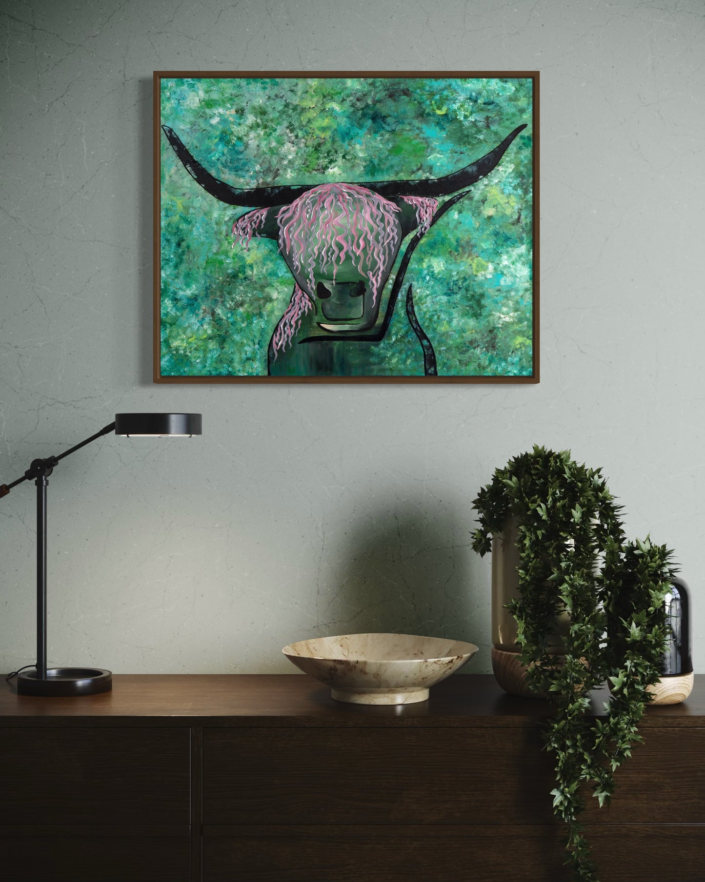 Hippie - Original Acrylic & Oil Highland Cow Painting